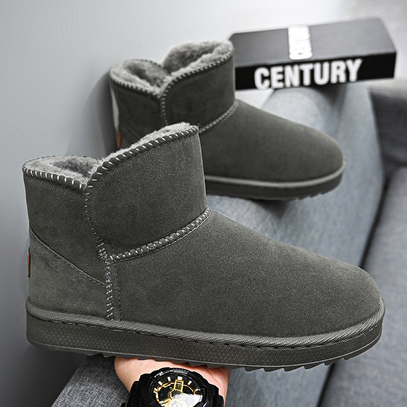 Ανδρικά μποτάκια χιονιού, fleece επένδυση, nubuk άνω μέρος, αντιολισθητική καουτσούκ εξωτερική σόλα, στρογγυλός δάχτυλος, χαμηλό τακούνι 1–3 cm, χειμώνας