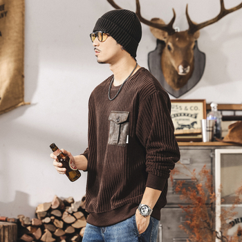 Corduroy džemperis, brīvs piegriezums, apaļš kakls, garas piedurknes, trīsdimensionālas kabatas