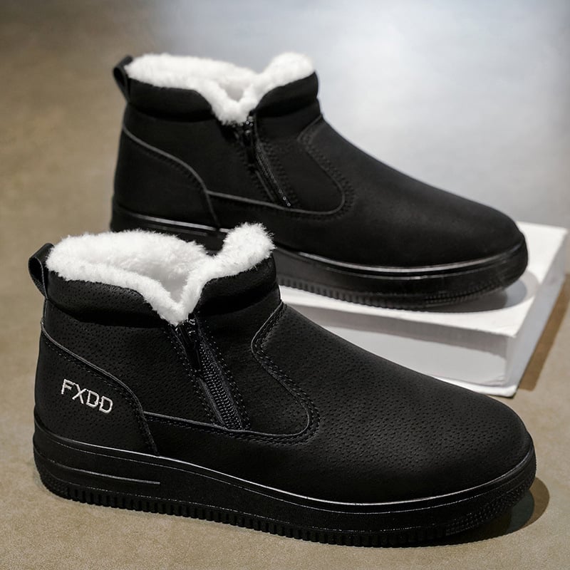 Férfi téli magas slip-on csizma, prémes belsővel, vízálló, csúszásmentes, vastag PU felső rész, PVC talp
