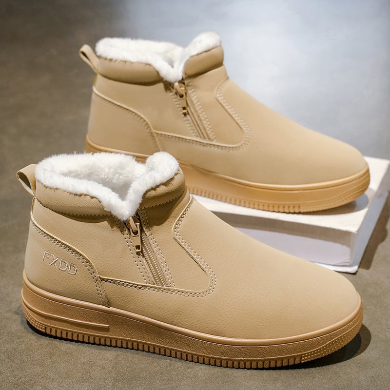 Férfi téli magas slip-on csizma, prémes belsővel, vízálló, csúszásmentes, vastag PU felső rész, PVC talp