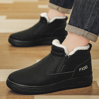 Χειμωνιάτικα μποτάκια χιονιού με επένδυση φλίς, PU επάνω μέρος, πλευρικός φερμουάρ, σόλα PVC χύτευσης, χαμηλό τακούνι