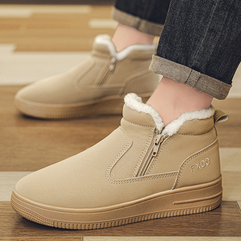 Χειμωνιάτικα μποτάκια χιονιού με επένδυση φλίς, PU επάνω μέρος, πλευρικός φερμουάρ, σόλα PVC χύτευσης, χαμηλό τακούνι