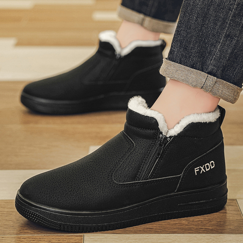 Χειμωνιάτικα μποτάκια χιονιού με επένδυση φλίς, PU επάνω μέρος, πλευρικός φερμουάρ, σόλα PVC χύτευσης, χαμηλό τακούνι