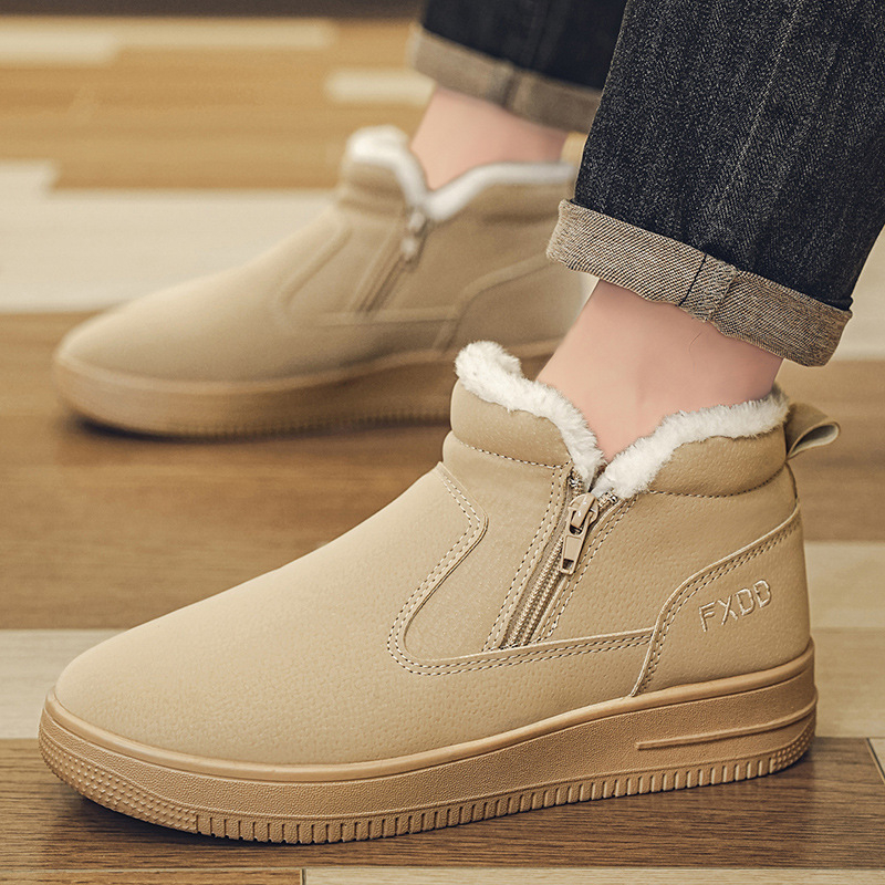 Χειμωνιάτικα μποτάκια χιονιού με επένδυση φλίς, PU επάνω μέρος, πλευρικός φερμουάρ, σόλα PVC χύτευσης, χαμηλό τακούνι