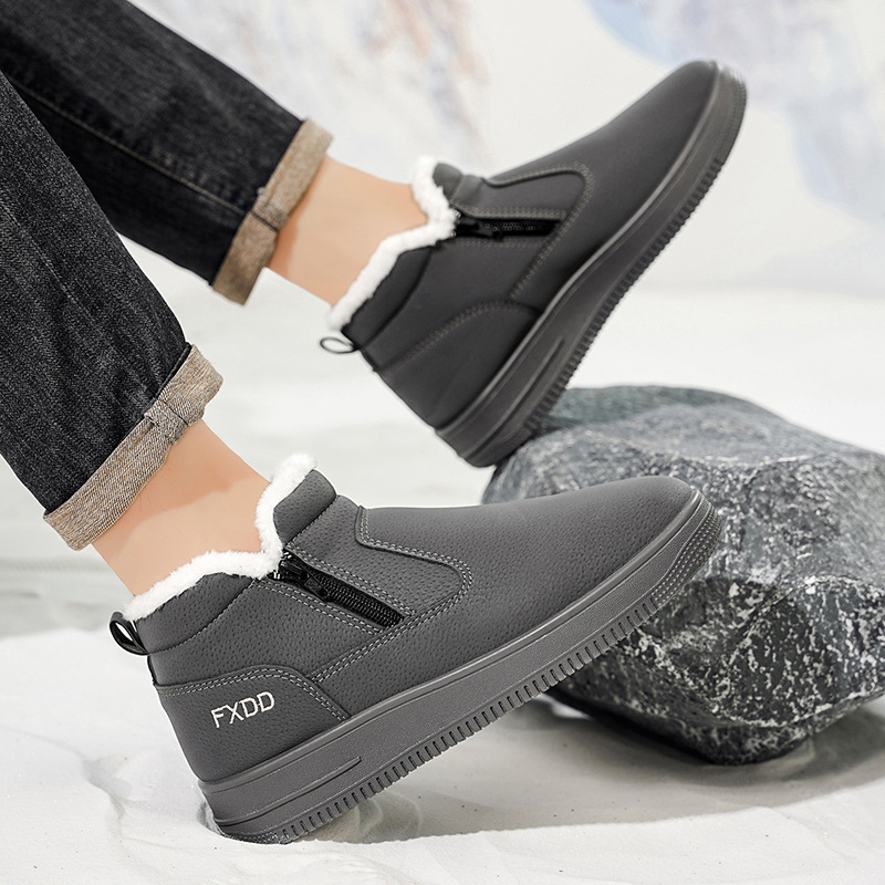 Χειμωνιάτικα μποτάκια χιονιού με επένδυση φλίς, PU επάνω μέρος, πλευρικός φερμουάρ, σόλα PVC χύτευσης, χαμηλό τακούνι