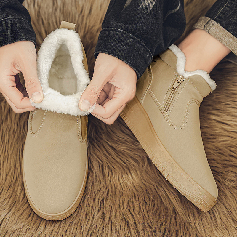 Χειμωνιάτικα μποτάκια χιονιού με επένδυση φλίς, PU επάνω μέρος, πλευρικός φερμουάρ, σόλα PVC χύτευσης, χαμηλό τακούνι