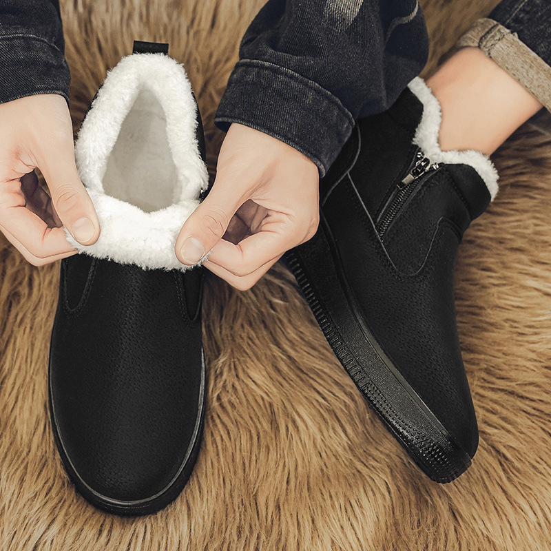 Χειμωνιάτικα μποτάκια χιονιού με επένδυση φλίς, PU επάνω μέρος, πλευρικός φερμουάρ, σόλα PVC χύτευσης, χαμηλό τακούνι