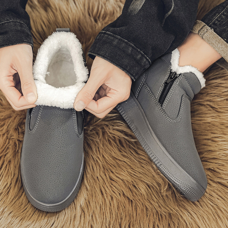 Χειμωνιάτικα μποτάκια χιονιού με επένδυση φλίς, PU επάνω μέρος, πλευρικός φερμουάρ, σόλα PVC χύτευσης, χαμηλό τακούνι