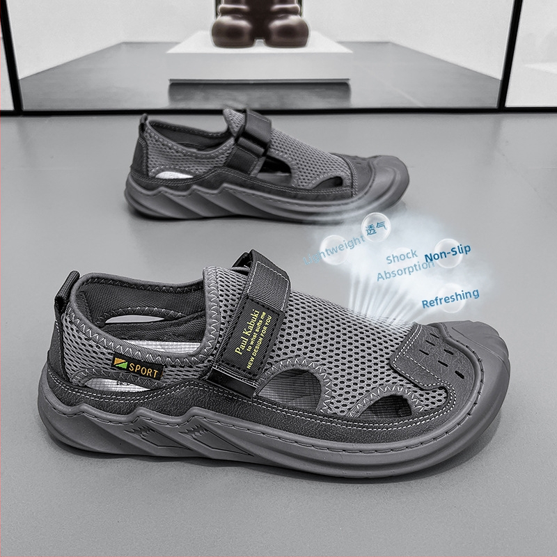 Meeste sandaalid PU+ võrgust ülaosa, hingav võrkvooder, kummist talla, Velcro-sulgus (Suvi 2024)