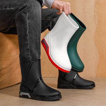 Férfi esőcsizmák PVC felsőrésszel, gumírozott talppal, mesterséges gyapjú bélés, középmagas szár, kerek orr