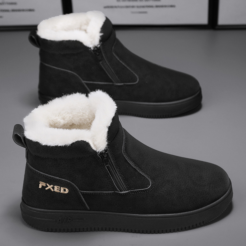 Ανδρικά χειμερινά μποτάκια χιονιού, υψηλά, με επένδυση φλίς, αδιάβροτα, αντιολισθητική σόλα, στυλ slip-on