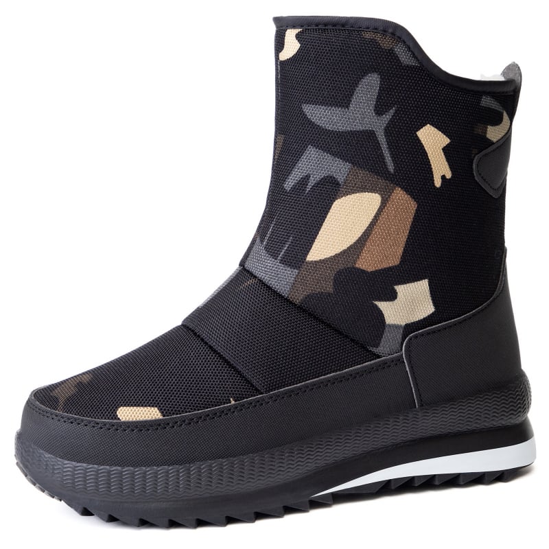 Ανδρικά χιονικά μποτάκια με δερμάτινο επάνω μέρος, εσωτερική επένδυση από συνθετικό γούνα, Slip-On σχεδίαση, χαμηλό τακούνι 1–3 cm