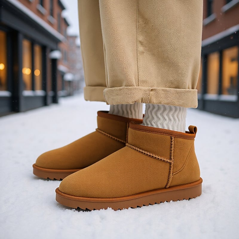 Vyriniai žieminiai batai, karvės odos viršutinė dalis, anti-slip gumos pada, dirbtinis pūkuotas pamušalas, žieminiai batai