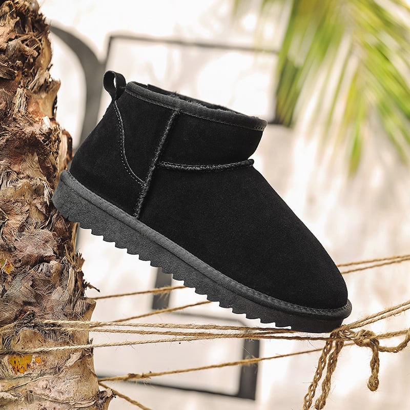 Vyriniai žieminiai batai, karvės odos viršutinė dalis, anti-slip gumos pada, dirbtinis pūkuotas pamušalas, žieminiai batai