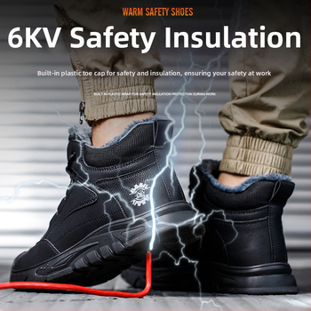 Vyriški aukštos darbo apsaugos batų su fleece įdėklu – smūgiams atsparūs, perforacijai atsparūs, neslidūs, atsparūs dėvėjimui, plastikinė piršto kapsulė
