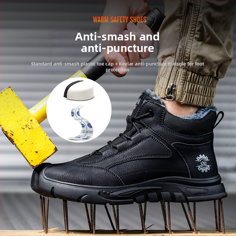 Vīriešu augstās darba kurpes ar fleece iekšdieni – pret triecieniem, pret perforāciju, pretslīdēšana, izturīgas pret nolietojumu, plastmasas pirksta aizsargs