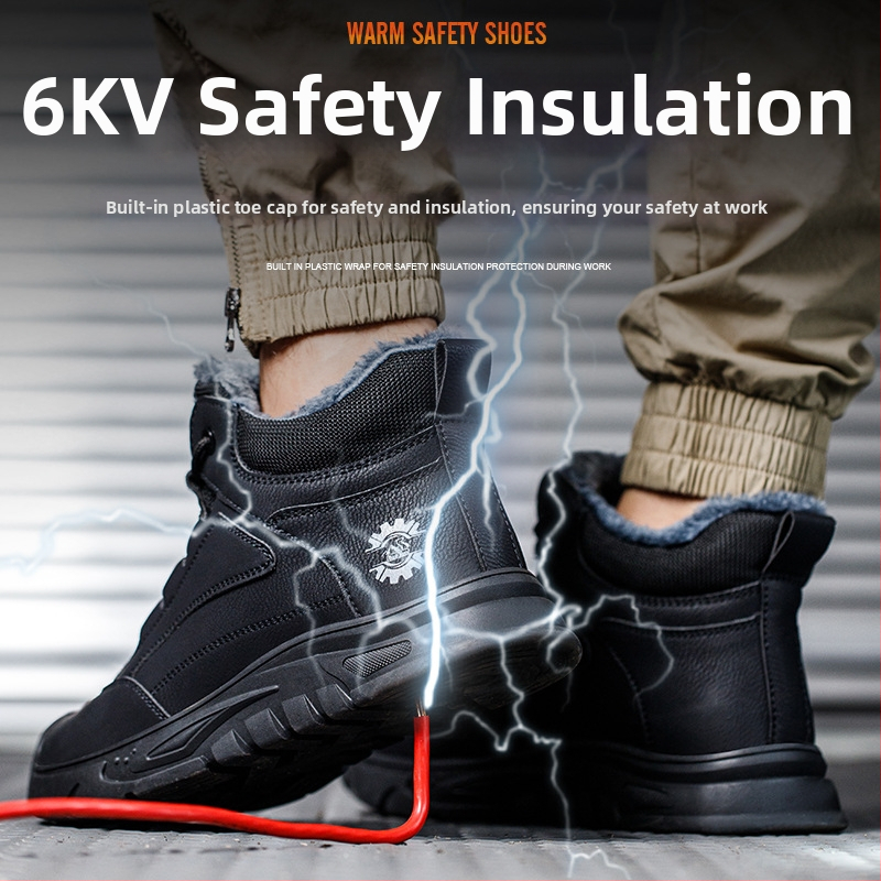 Vīriešu augstās darba kurpes ar fleece iekšdieni – pret triecieniem, pret perforāciju, pretslīdēšana, izturīgas pret nolietojumu, plastmasas pirksta aizsargs