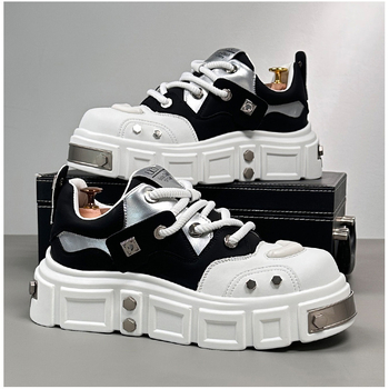 Ανδρικά αθλητικά παπούτσια με φαρδιά σόλα, συνθετικό δέρμα επάνω, διαπνέουσα επένδυση με δίχτυ, κορδόνια, χαμηλό ύψος, σόλα Injection-molded