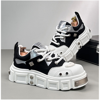 Ανδρικά αθλητικά παπούτσια με φαρδιά σόλα, συνθετικό δέρμα επάνω, διαπνέουσα επένδυση με δίχτυ, κορδόνια, χαμηλό ύψος, σόλα Injection-molded