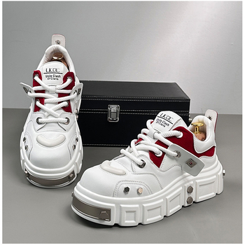 Ανδρικά αθλητικά παπούτσια με φαρδιά σόλα, συνθετικό δέρμα επάνω, διαπνέουσα επένδυση με δίχτυ, κορδόνια, χαμηλό ύψος, σόλα Injection-molded