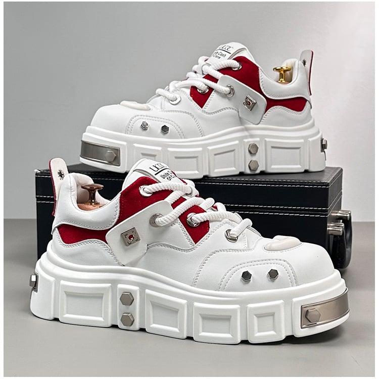 Ανδρικά αθλητικά παπούτσια με φαρδιά σόλα, συνθετικό δέρμα επάνω, διαπνέουσα επένδυση με δίχτυ, κορδόνια, χαμηλό ύψος, σόλα Injection-molded