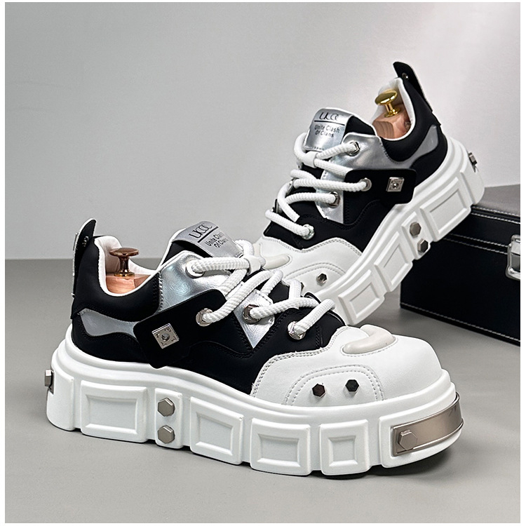 Ανδρικά αθλητικά παπούτσια με φαρδιά σόλα, συνθετικό δέρμα επάνω, διαπνέουσα επένδυση με δίχτυ, κορδόνια, χαμηλό ύψος, σόλα Injection-molded