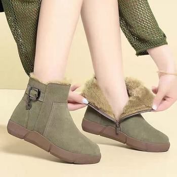 Cizme de zăpadă pentru femei, căptușeală groasă de fleece, exterior velur, talpă din cauciuc, fermoar lateral (Sezon de iarnă; velur; fleece; talpă cauciuc; fermoar lateral)