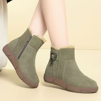 Cizme de zăpadă pentru femei, căptușeală groasă de fleece, exterior velur, talpă din cauciuc, fermoar lateral (Sezon de iarnă; velur; fleece; talpă cauciuc; fermoar lateral)