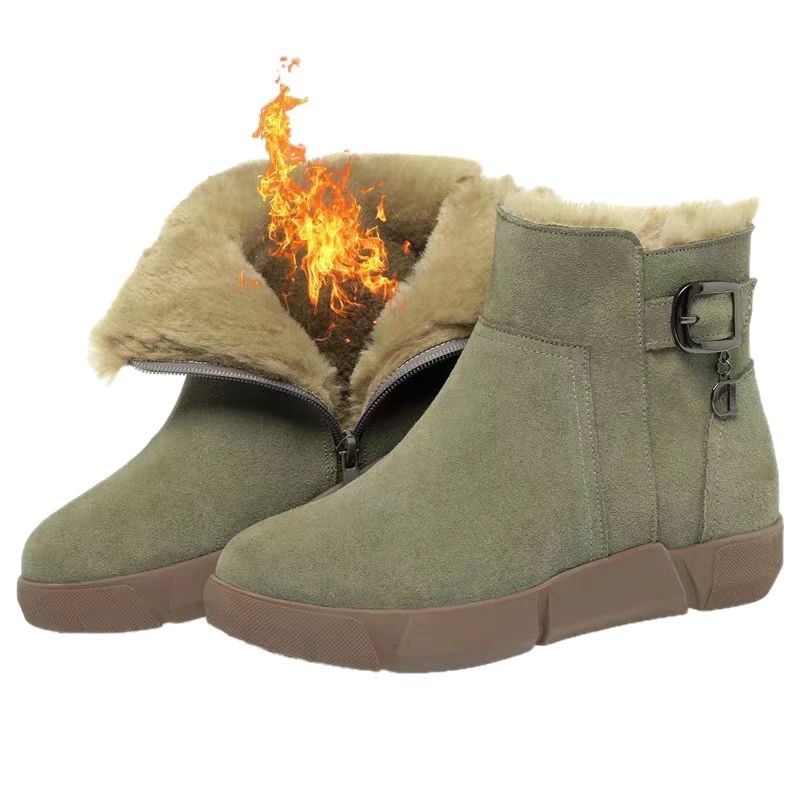 Cizme de zăpadă pentru femei, căptușeală groasă de fleece, exterior velur, talpă din cauciuc, fermoar lateral (Sezon de iarnă; velur; fleece; talpă cauciuc; fermoar lateral)