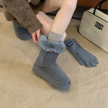 Sniega zābaki sievietēm ar biezu zoli, nubukādas augšdaļa un mākslīgā kažokāda iekšpusē