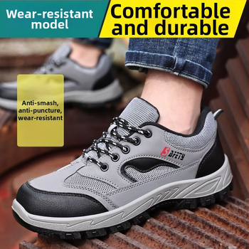 Darbojo apsauginiai batai su plieno pirštu; mikropluošto oda + drobė; žemas viršus; atsparūs smūgiams ir perforacijai; kvėpuojantys; neslidūs