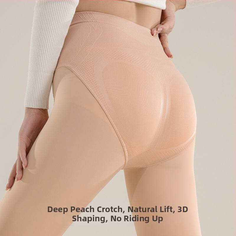 Pančuchy s vysokým pásom z nylonu, mokrý lesk povrchu, hrubšia fleecová podšívka, realistický efekt holých nôh