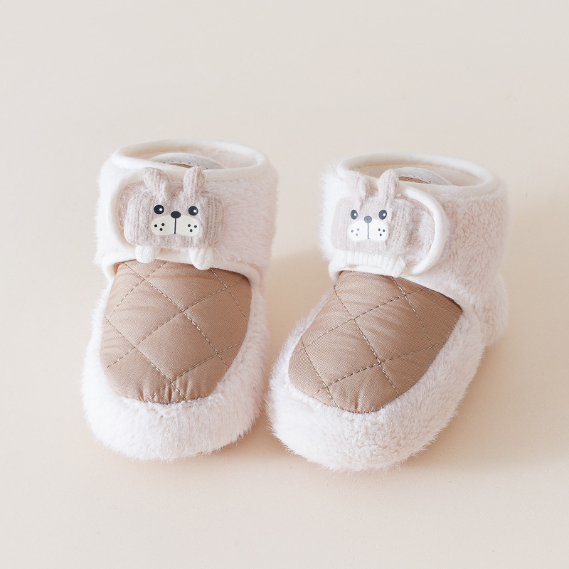 Бебешки обувки за проходки с мека подметка, дебели и топли, Velcro закопчаване, унисекс, 6–12 месеца, горна платнена част, EVA подметка