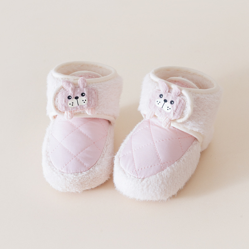 Бебешки обувки за проходки с мека подметка, дебели и топли, Velcro закопчаване, унисекс, 6–12 месеца, горна платнена част, EVA подметка