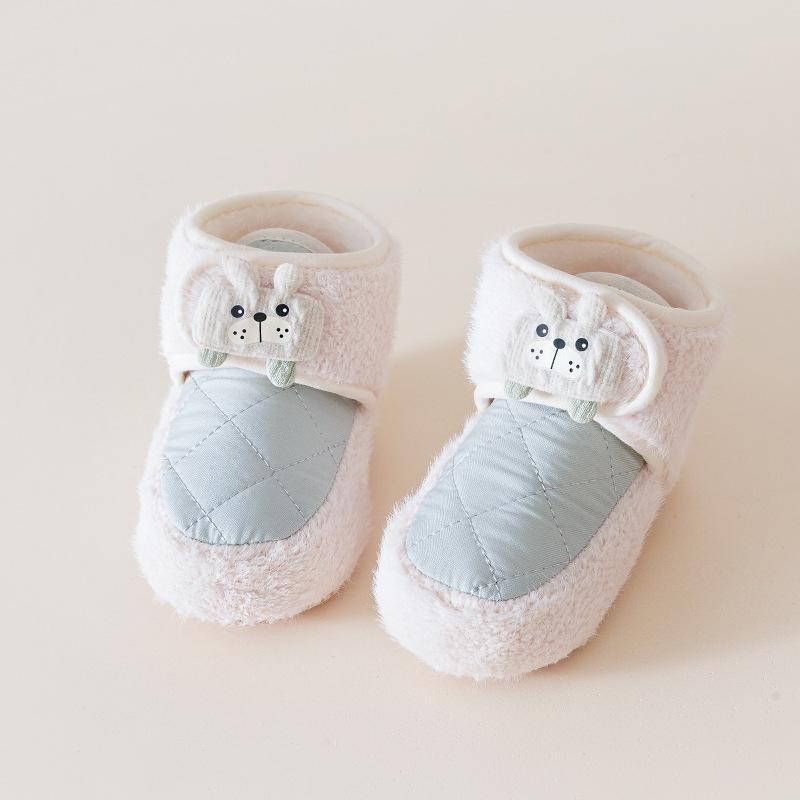 Бебешки обувки за проходки с мека подметка, дебели и топли, Velcro закопчаване, унисекс, 6–12 месеца, горна платнена част, EVA подметка