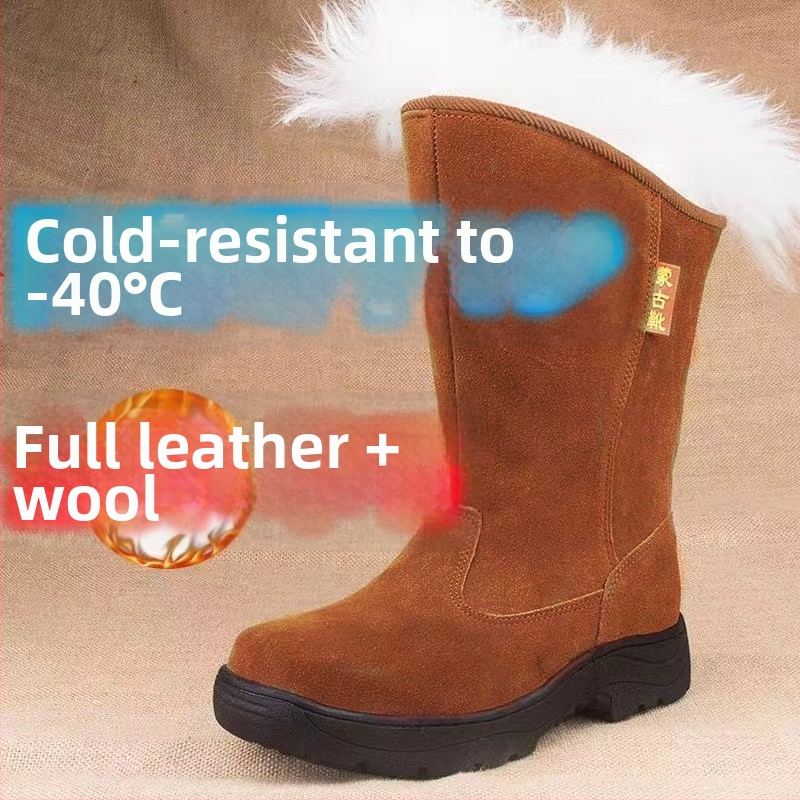 Vyriniai žieminiai sniego batai iš odos, vilnos įdaila, neslystanti gumos pada, klininis kulnas, apvali nosis