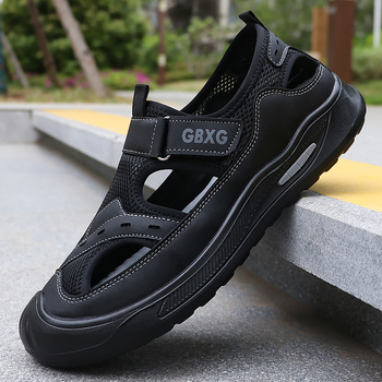 Férfiak számára lélegző hálószálas szandál Velcro pánttal, csúszásmentes gumitalppal, Baotou strand stílus, 2025 nyár