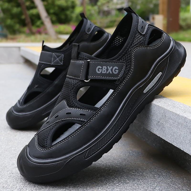 Férfiak számára lélegző hálószálas szandál Velcro pánttal, csúszásmentes gumitalppal, Baotou strand stílus, 2025 nyár