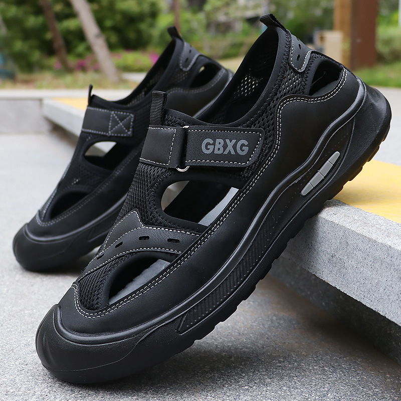 Férfiak számára lélegző hálószálas szandál Velcro pánttal, csúszásmentes gumitalppal, Baotou strand stílus, 2025 nyár