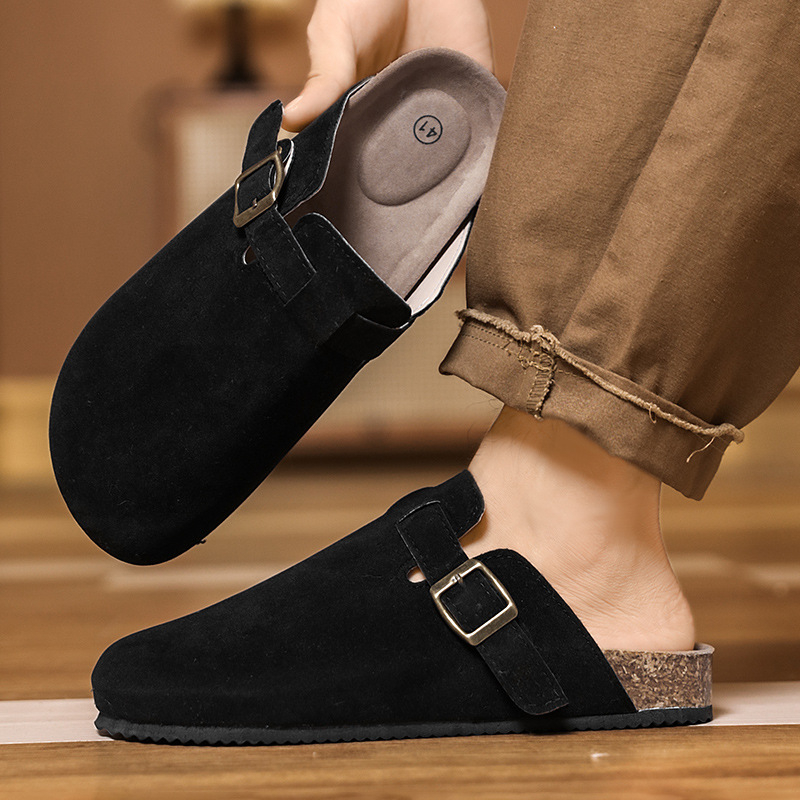 Papuci bărbați cu deget închis, stil lejer, partea superioară din plasă, talpă din cauciuc, slip-on