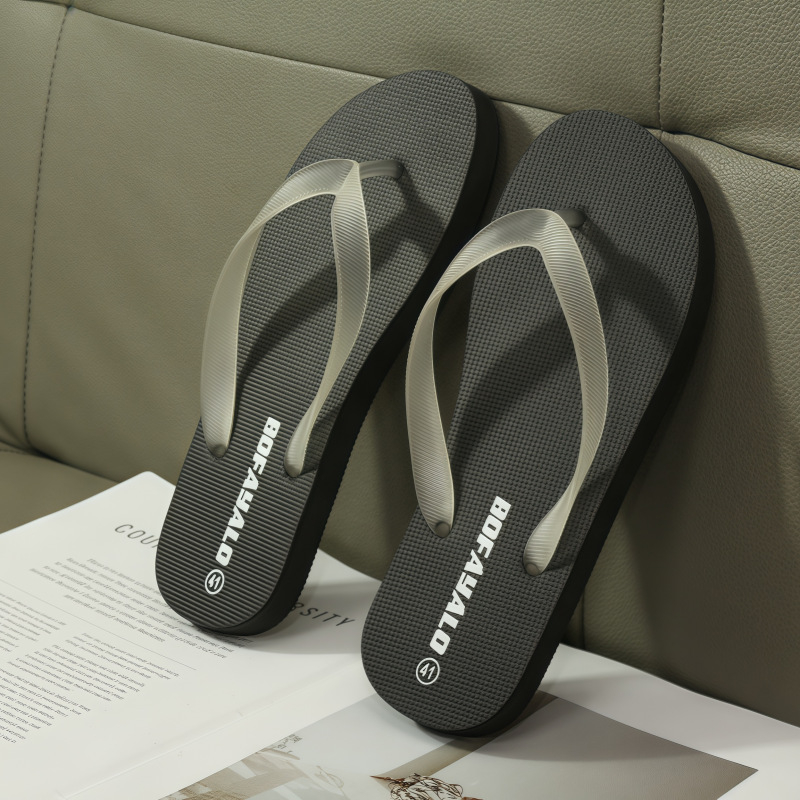 Papuci flip-flop pentru bărbați, versiune coreeană, stil plat; partea superioară PVC; talpă din cauciuc; talpă injectată prin injecție
