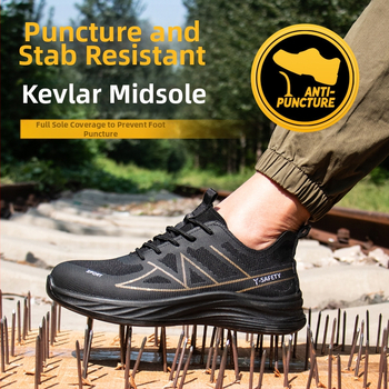 Darbos saugos batai su smūgių ir perforacijos apsauga, lengvi, kvėpuojantys, neslidūs ir atsparūs dilimui, medžiaga: skraidančio tinklo