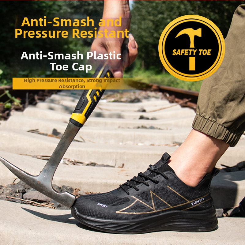 Darba drošības apavi ar pret sitienu un perforācijas aizsardzību, viegli, elpojoši, pretslīdoši un izturīgi, materiāls: lidot tīkla materiāls