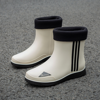 Мъжки ботуши за дъжд до средата на пищяла, PVC горна част, антихлъзгащи и износоустойчиви, цветово съчетан дизайн, инжекционно формована конструкция