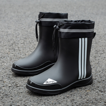 Мъжки ботуши за дъжд до средата на пищяла, PVC горна част, антихлъзгащи и износоустойчиви, цветово съчетан дизайн, инжекционно формована конструкция