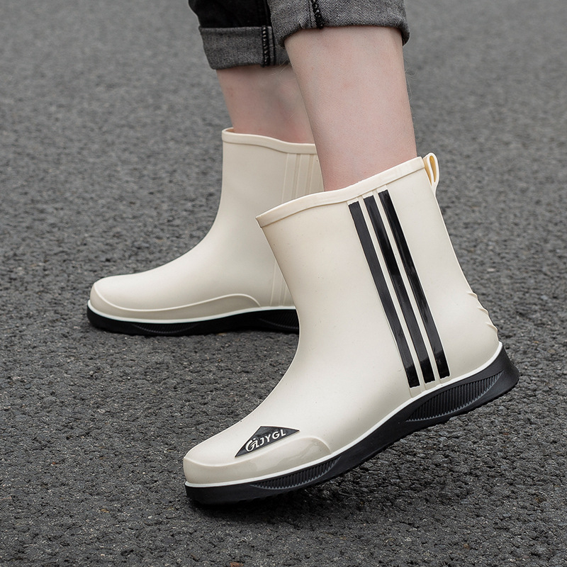 Мъжки ботуши за дъжд до средата на пищяла, PVC горна част, антихлъзгащи и износоустойчиви, цветово съчетан дизайн, инжекционно формована конструкция
