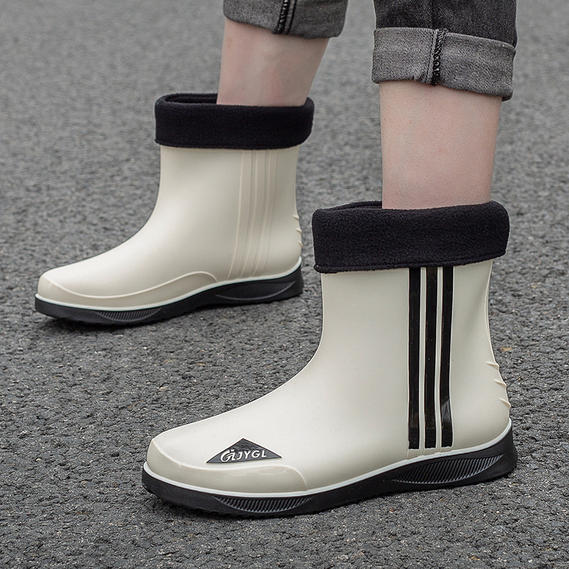 Мъжки ботуши за дъжд до средата на пищяла, PVC горна част, антихлъзгащи и износоустойчиви, цветово съчетан дизайн, инжекционно формована конструкция