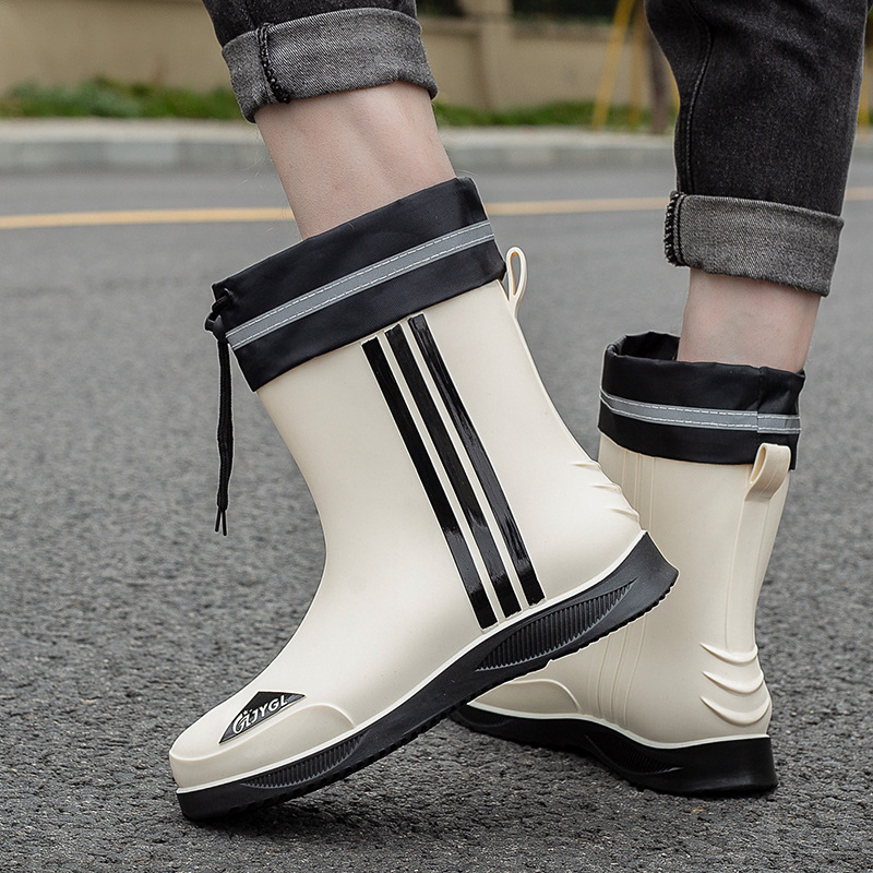 Мъжки ботуши за дъжд до средата на пищяла, PVC горна част, антихлъзгащи и износоустойчиви, цветово съчетан дизайн, инжекционно формована конструкция