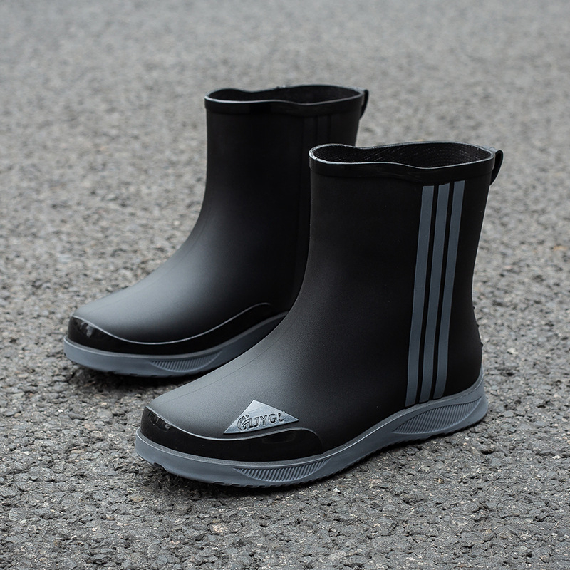 Мъжки ботуши за дъжд до средата на пищяла, PVC горна част, антихлъзгащи и износоустойчиви, цветово съчетан дизайн, инжекционно формована конструкция