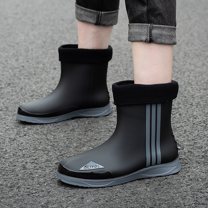 Мъжки ботуши за дъжд до средата на пищяла, PVC горна част, антихлъзгащи и износоустойчиви, цветово съчетан дизайн, инжекционно формована конструкция